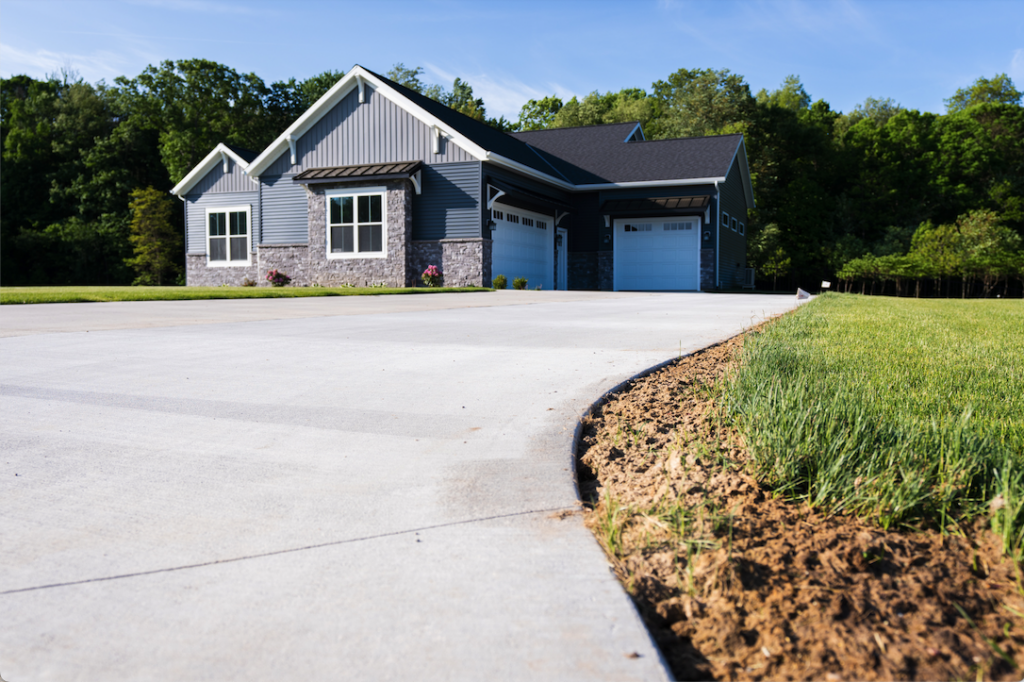 A shot of a residential concrete driveway